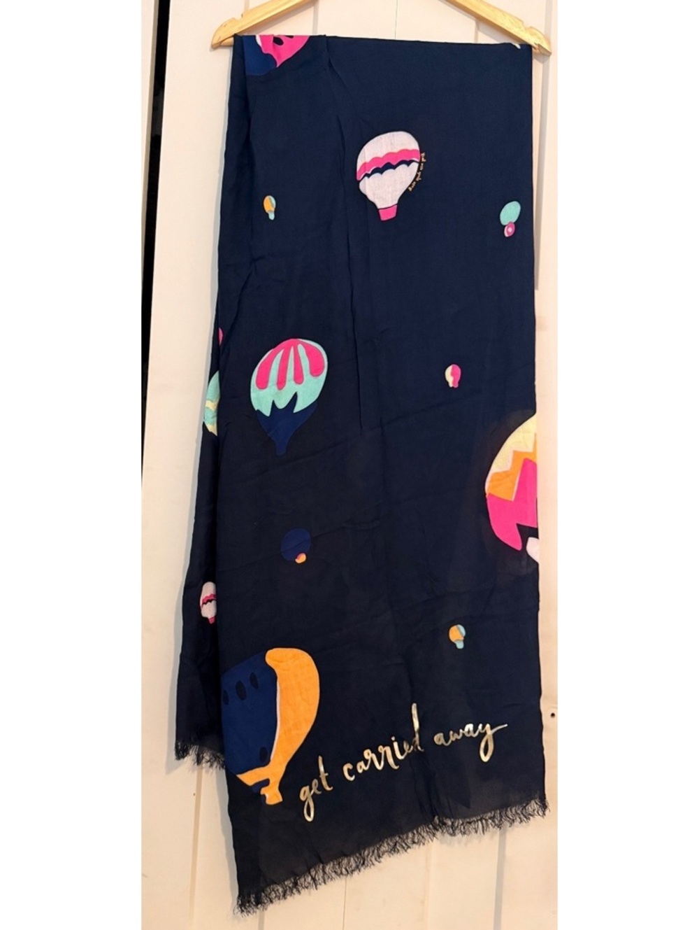 NEW Kate Spade get carried away hot air balloon navy blue scarf with fringe